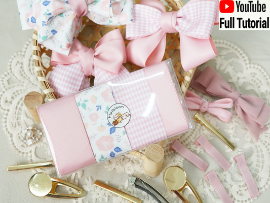 Pink Hair Bow Making Kit, 4 meter ribbon, 9 clips, full tutorial