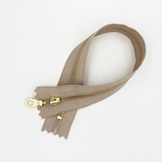YKK Size 3 Khaki Gray Brass Zipper l Donut Pull