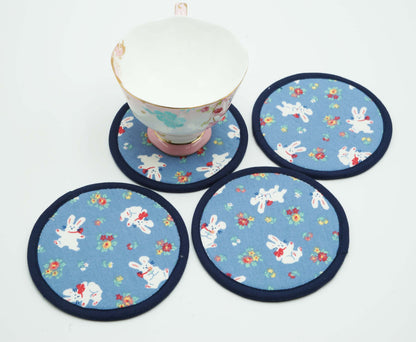 Rabbits Round Fabric Coasters Set