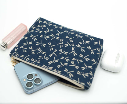 Japanese Indigo Dragonfly Zipper Pouch