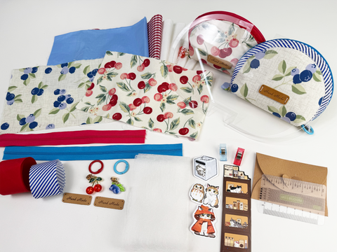 Zippered Shell Pouch Sewing Kit - Blueb+Cherry