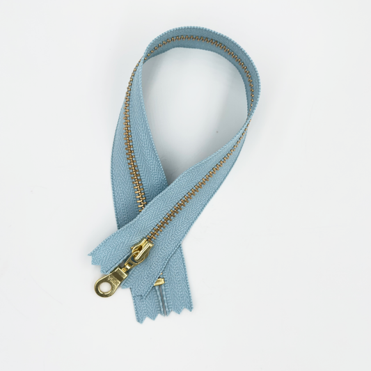 YKK Size 3 Misty Blue Brass Zipper l Donut Pull