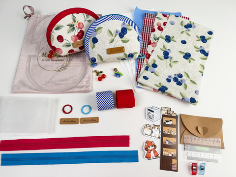 Zippered Shell Pouch Sewing Kit - Blueb+Cherry
