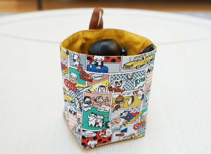 Cartoon Cats Fabric Basket with Leather Hang Loop