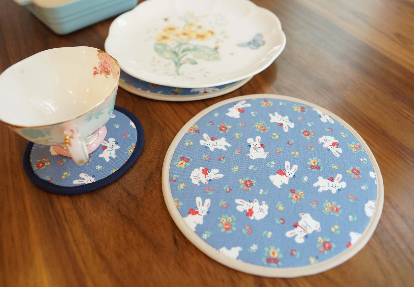 Happy Rabbits Trivet, Round Fabric Potholder