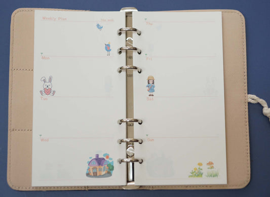 Weekly A6 Printed Planner Inserts, 6-Hole Punch, 45 Sheets (90 pgs)