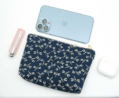 Japanese Indigo Dragonfly Zipper Pouch