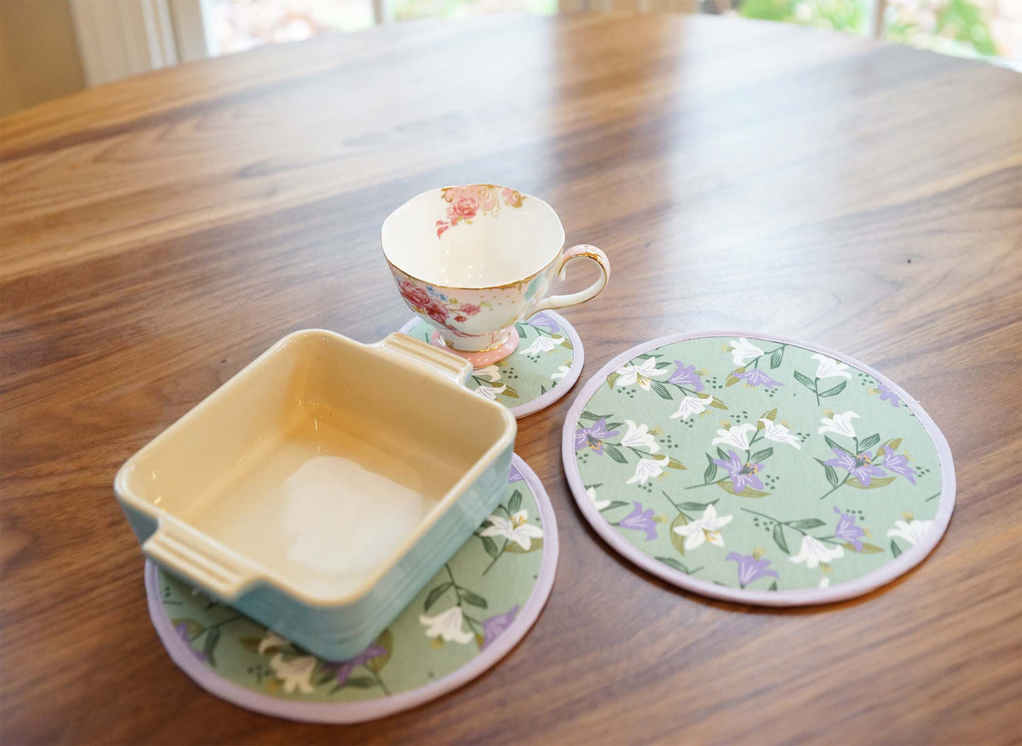 Madonna Lily Trivet, Round Fabric Potholder