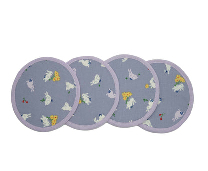 Enjoy Rabbits Round Fabric Coasters Set