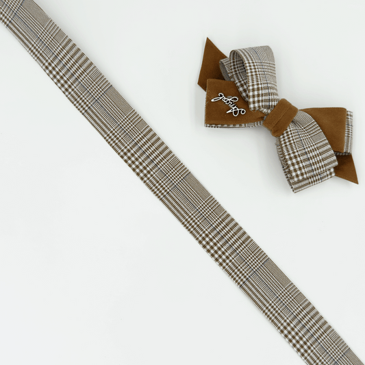 1'' Double Faced Soft Check Ribbon Brown and Black