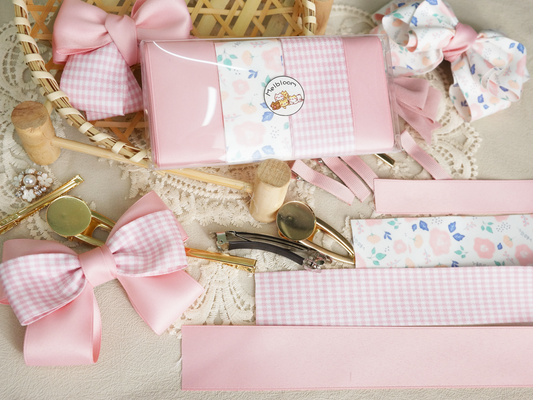 Pink Hair Bow Making Kit, 4 meter ribbon, 9 clips, full tutorial