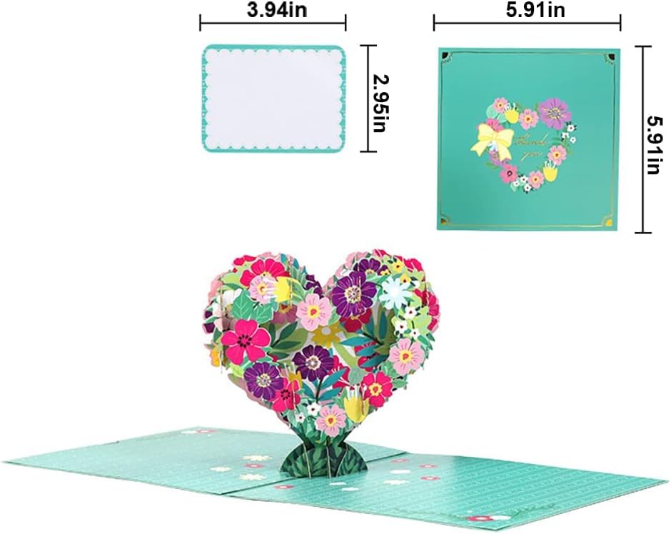 Thank You Pop Up Card, 3D Flower Garland Thank You Gift Card for Parents, Wife, Husband, Doctor, Teacher, Boss, All Occasions