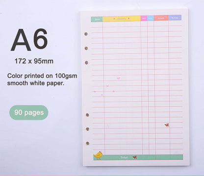 Daily Spending Tracker A6 Printed Planner Inserts, 6-Hole Punch, 45 Sheets (90 pgs)