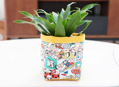 Cartoon Cats Fabric Basket with Leather Hang Loop