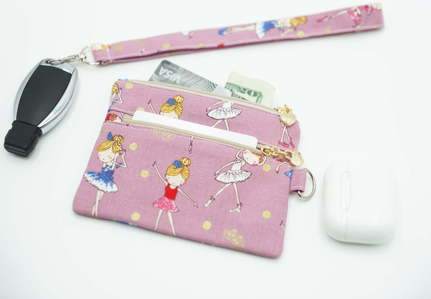 Ballerina Girl Coin Pouch, Double Zipper Wallet, Purse for ID Cards