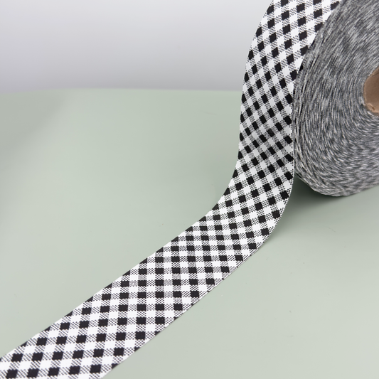 4cm Black and White Gingham Polyester Cotton Bias Tape