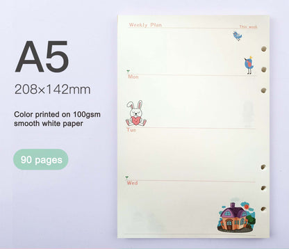 Weekly A5 Printed Planner Inserts, 6-Hole Punch, 45 Sheets (90 pgs)