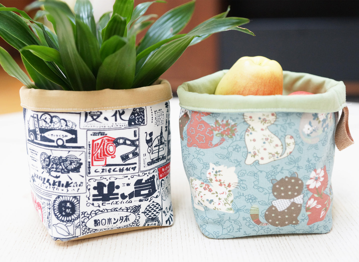 Japan Life Fabric Basket with Leather Hang Loop