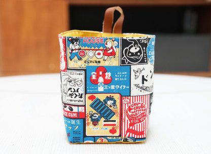 Japanese Cartoon Fabric Basket with Leather Hang Loop