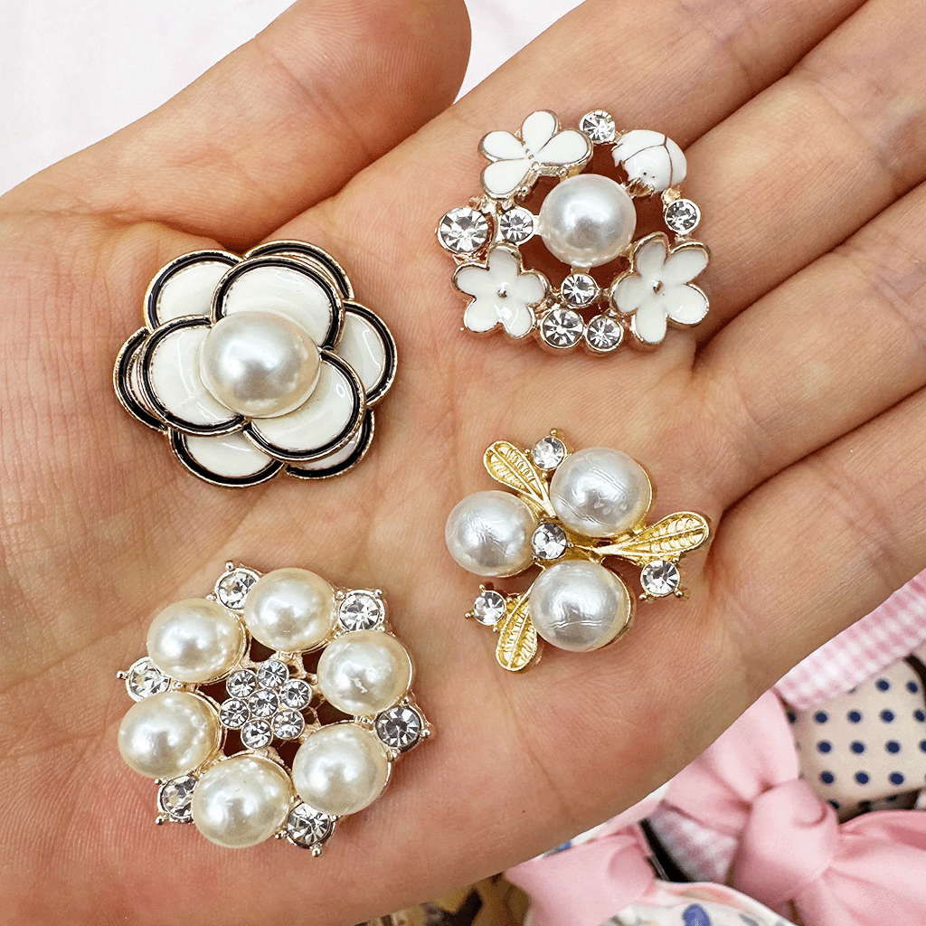 Pearl Rhinestone Flower Embellishments