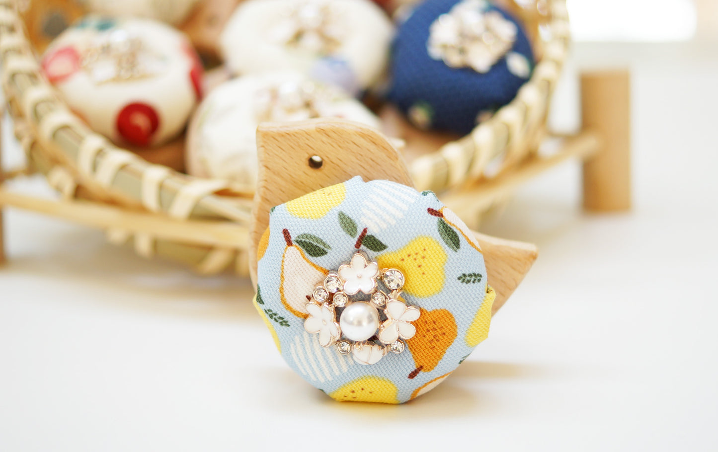 Wooden Pin Cushion Pin Keeper Various Floral Patterns