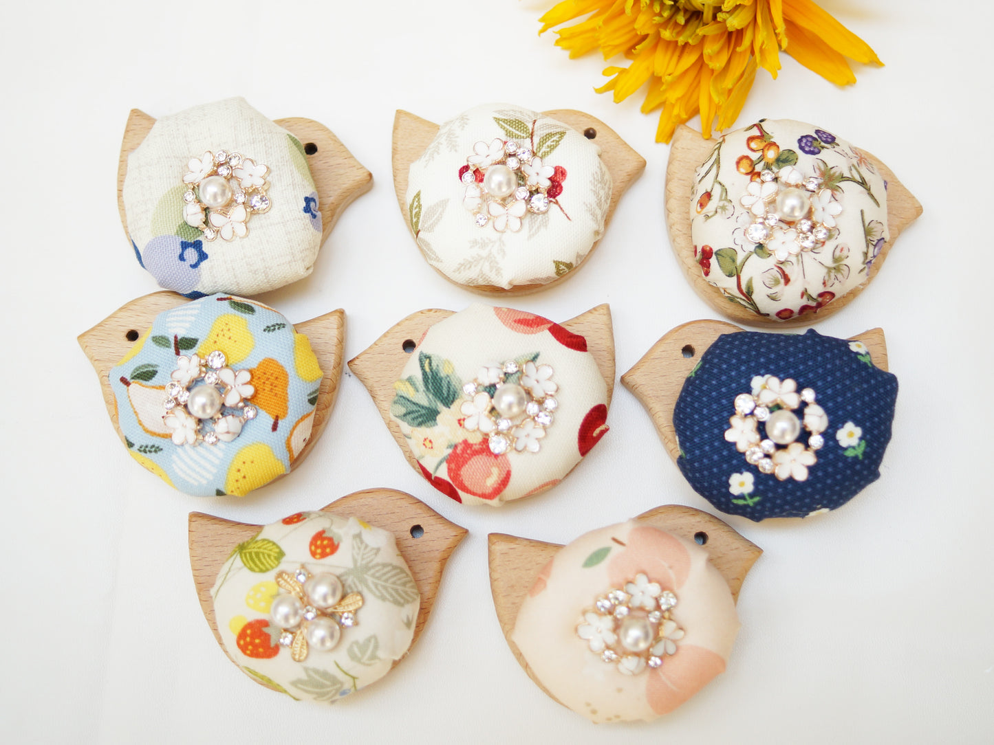 Wooden Pin Cushion Pin Keeper Various Floral Patterns