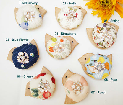 Wooden Pin Cushion Pin Keeper Various Floral Patterns