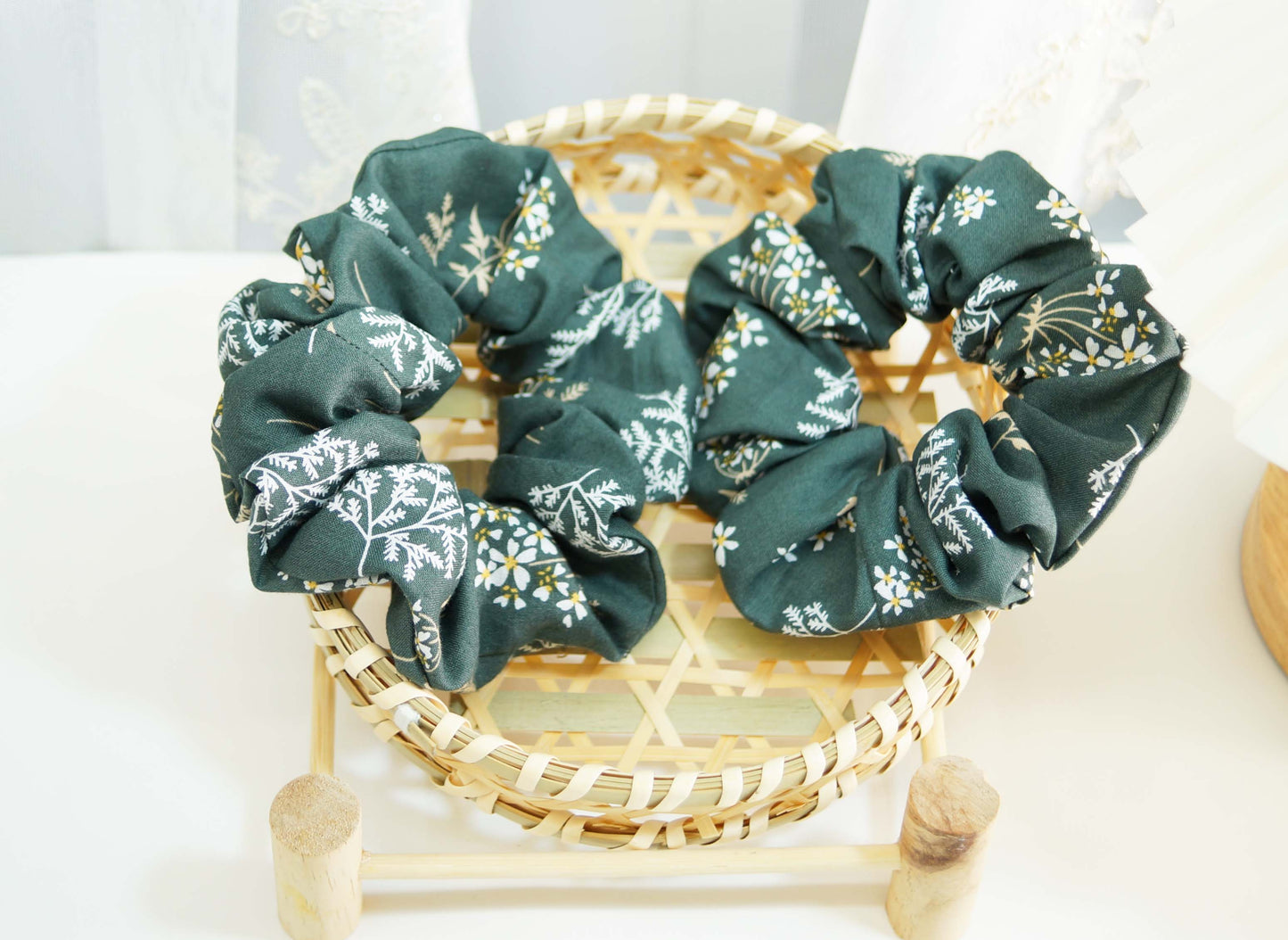 Lace Flower Green Scrunchie