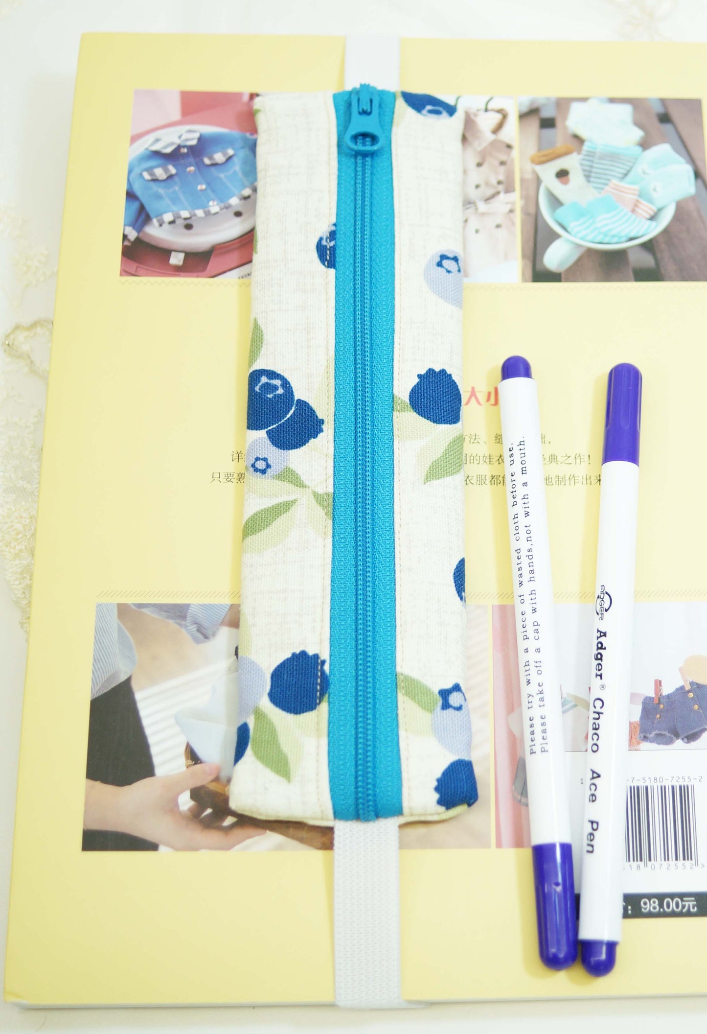 Blueberry Pencil Case with Elastic Strap for Journal or Planner