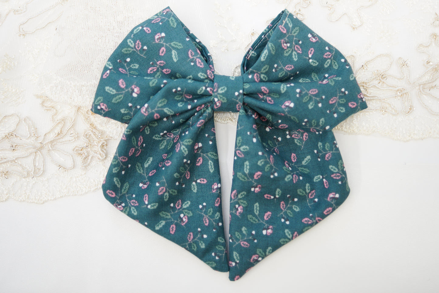 Acorn Print Green Fabric Bow