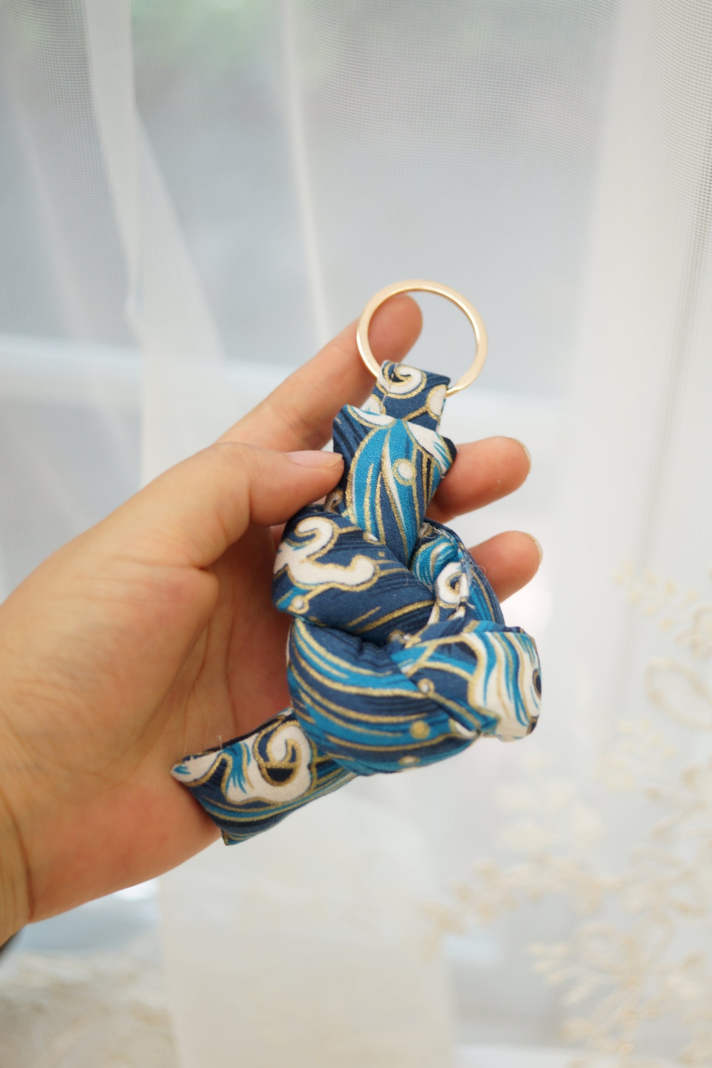 Japanese Sea Waves Fabric Keychain, Bag Charm