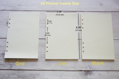 Refill Paper, Planner Inserts for A5 A6 Binder, Lined Grid Blank, A5 A6 90 Sheets (180 pgs)