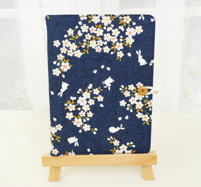 Blue Cherry Blossoms Fabric Planner, A5 6-ring Refillable Journal