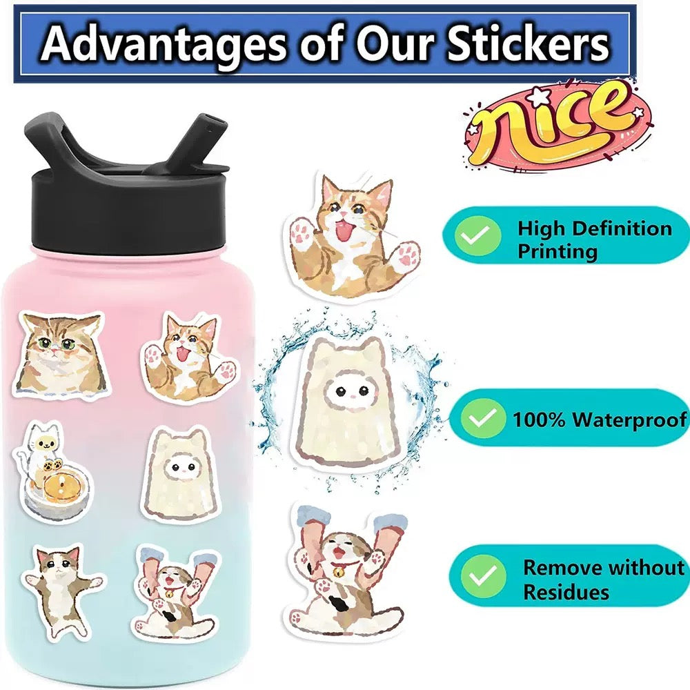 Cute Cat Stickers, 77 Pieces