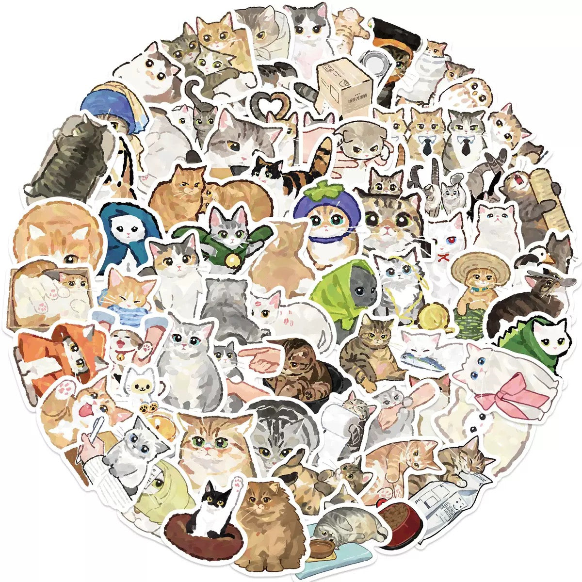 Cute Cat Stickers, 77 Pieces