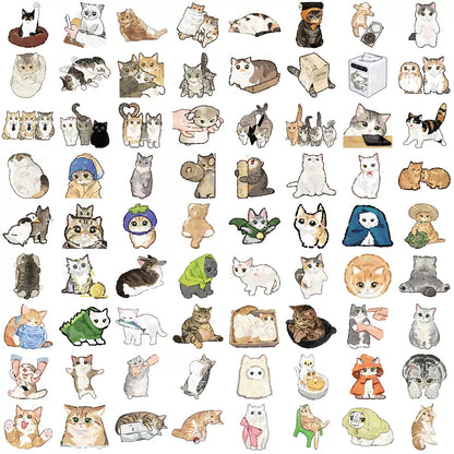 Cute Cat Stickers, 77 Pieces