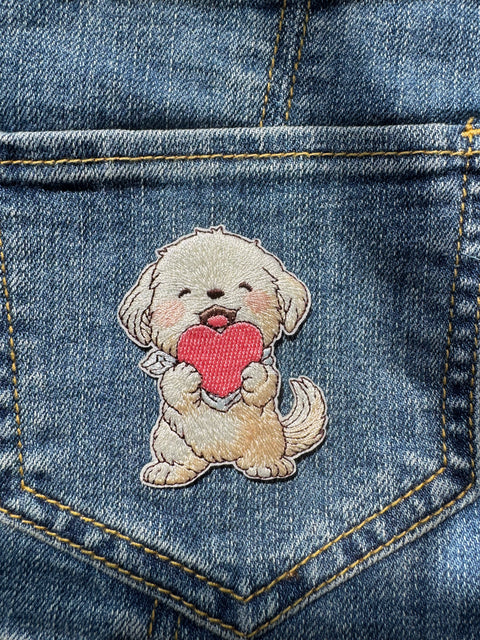 Puppy Holding Heart Patch