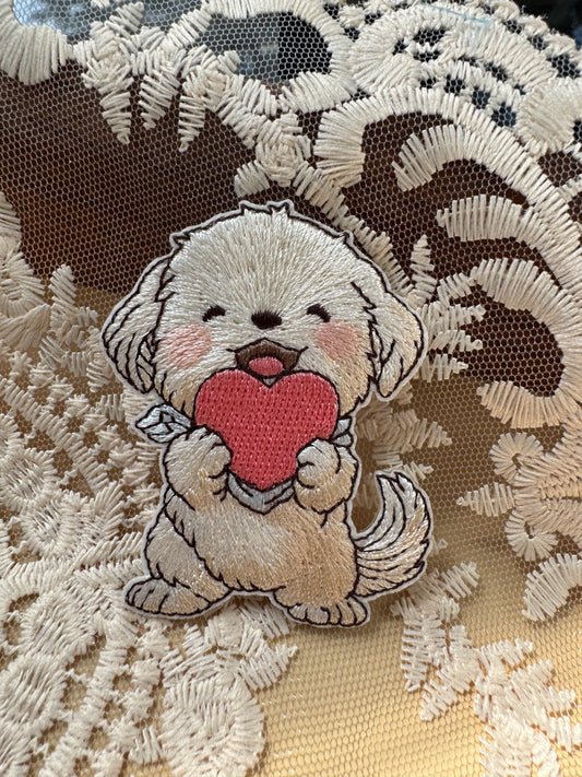Puppy Holding Heart Patch