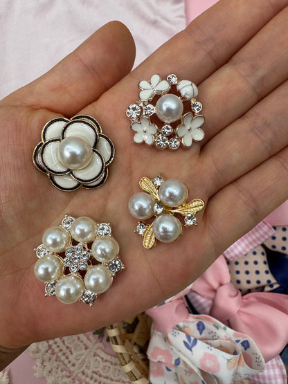 Pearl Rhinestone Flower Embellishments