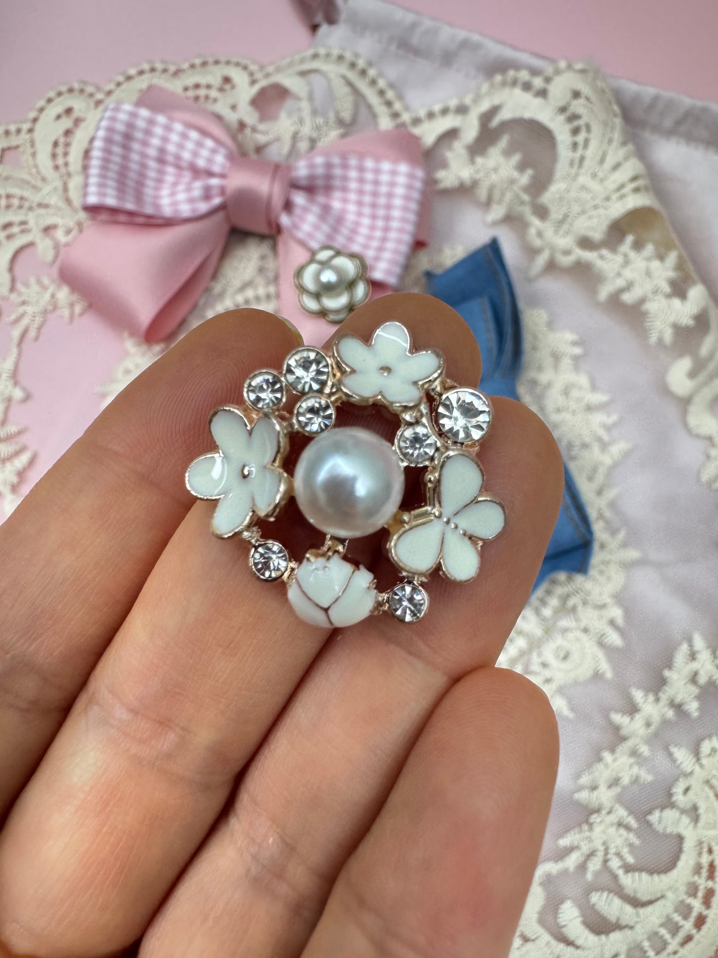 Pearl Rhinestone Flower Embellishments