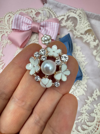 Pearl Rhinestone Flower Embellishments