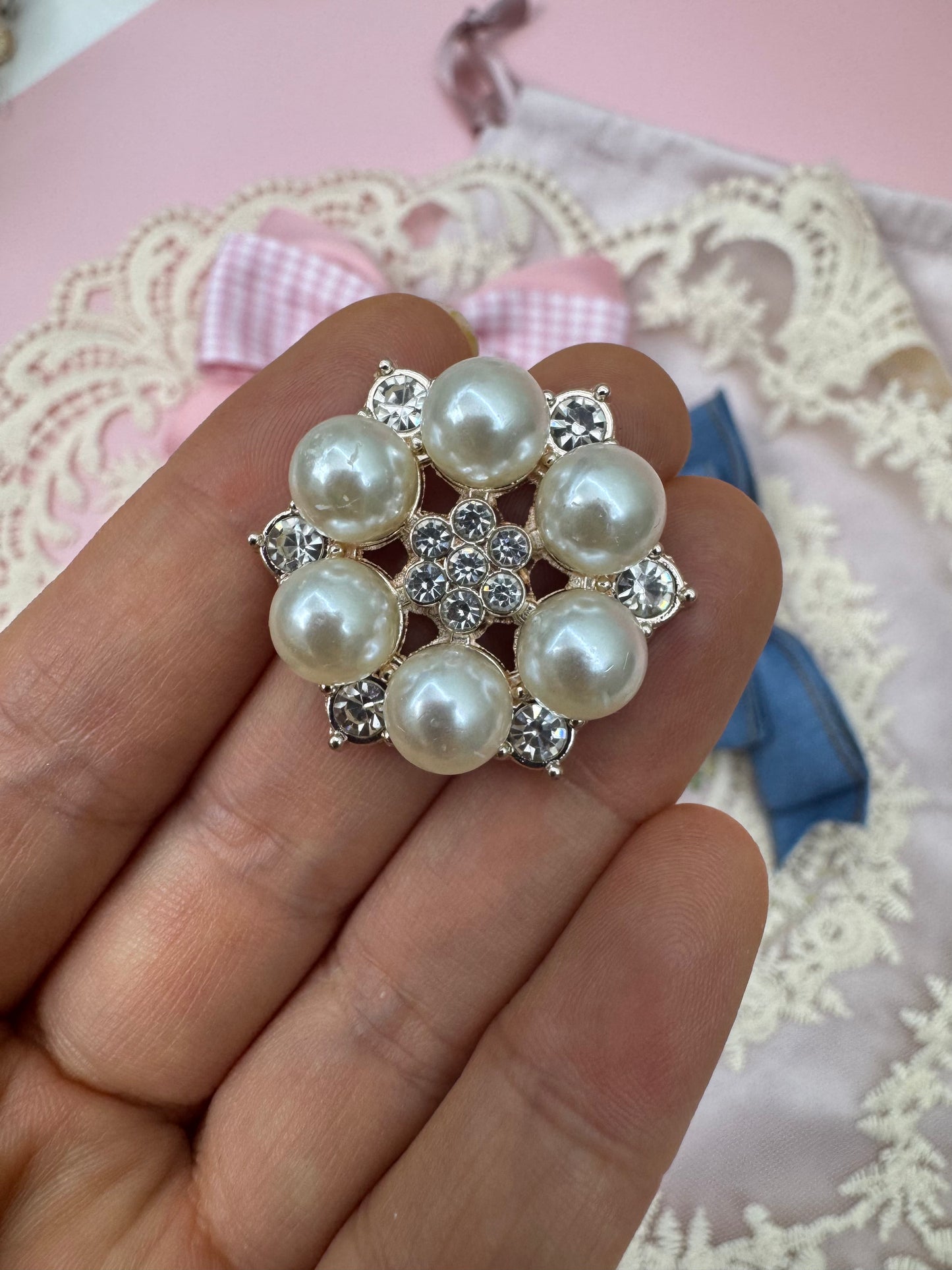 Pearl Rhinestone Flower Embellishments