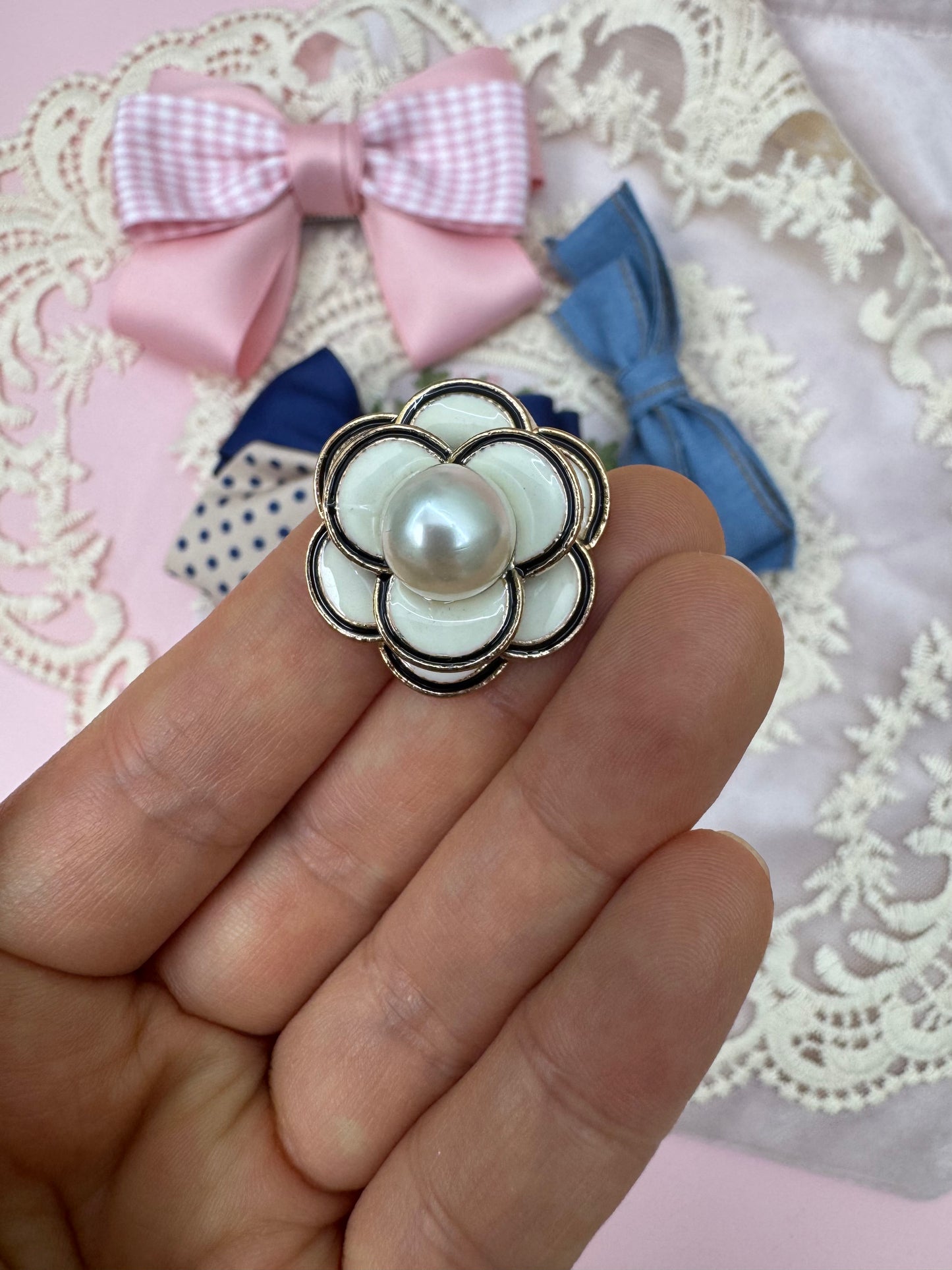 Pearl Rhinestone Flower Embellishments