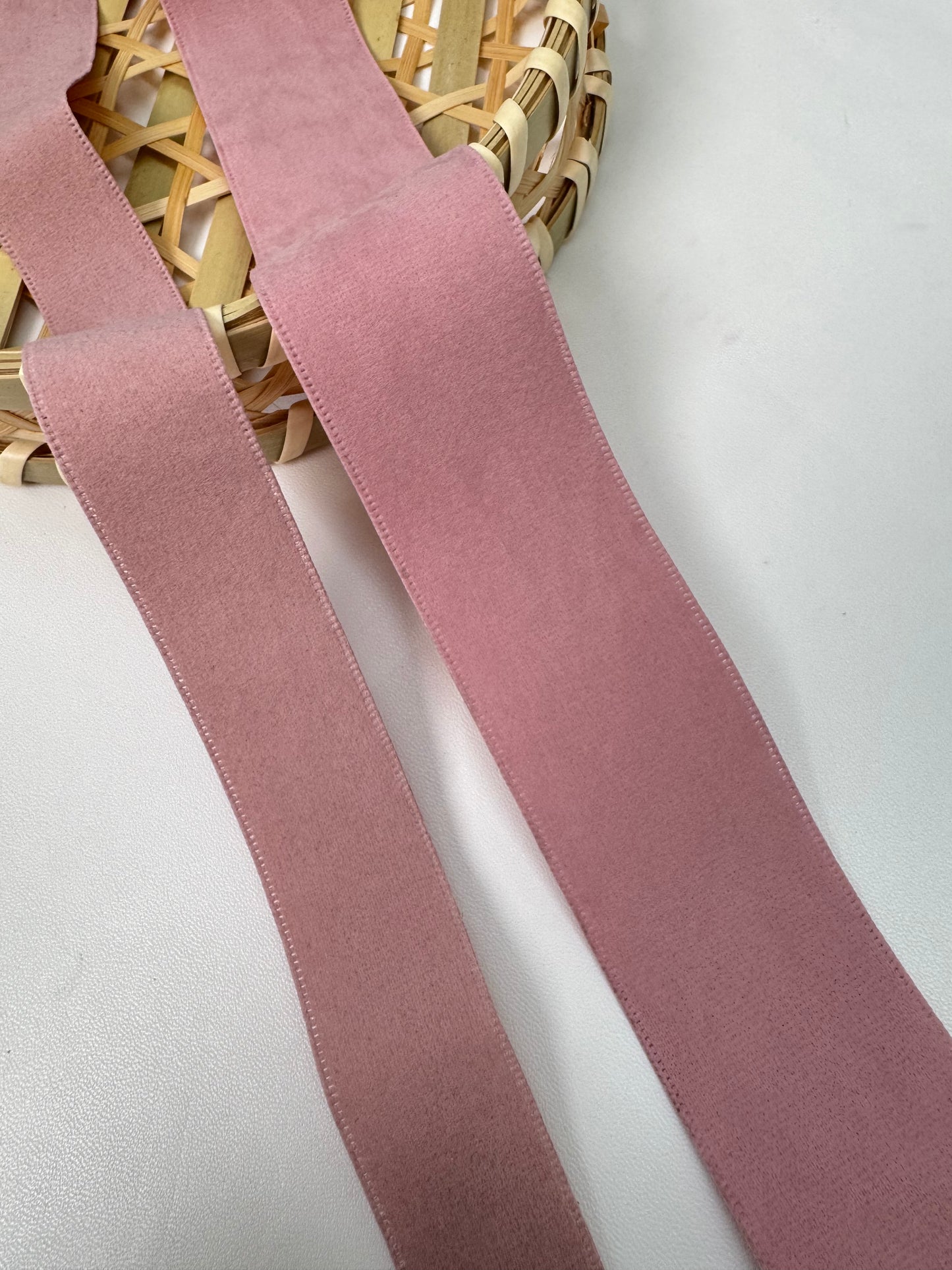 Pink Double Faced Suede Ribbon 1'' and 1.5''