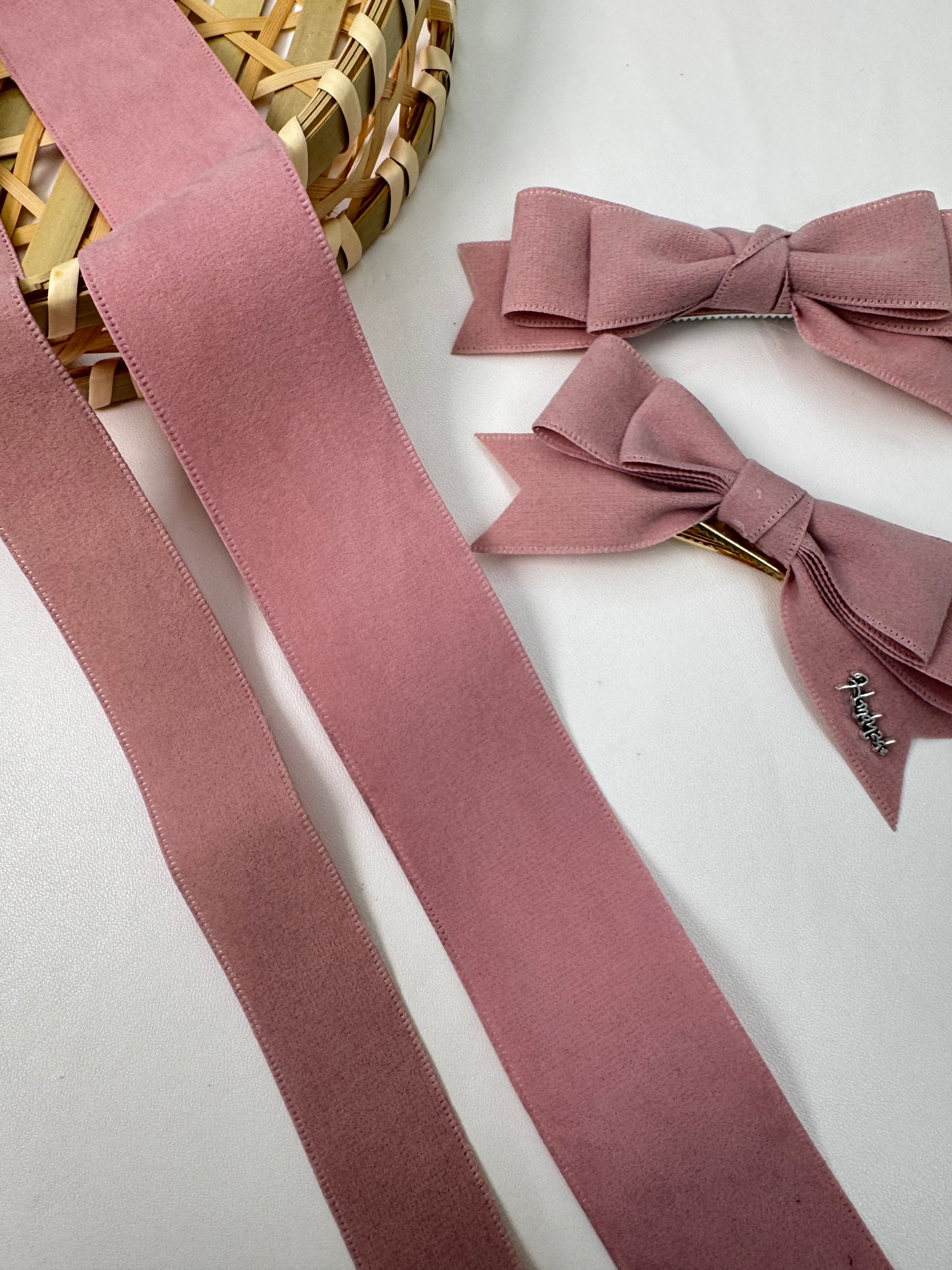 Pink Double Faced Suede Ribbon 1'' and 1.5''