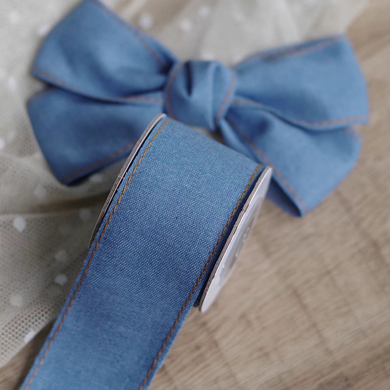 Stitched Blue Denim Ribbon – Multiple Widths