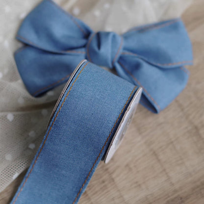 Stitched Blue Denim Ribbon – Multiple Widths