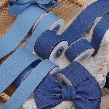 Stitched Blue Denim Ribbon – Multiple Widths