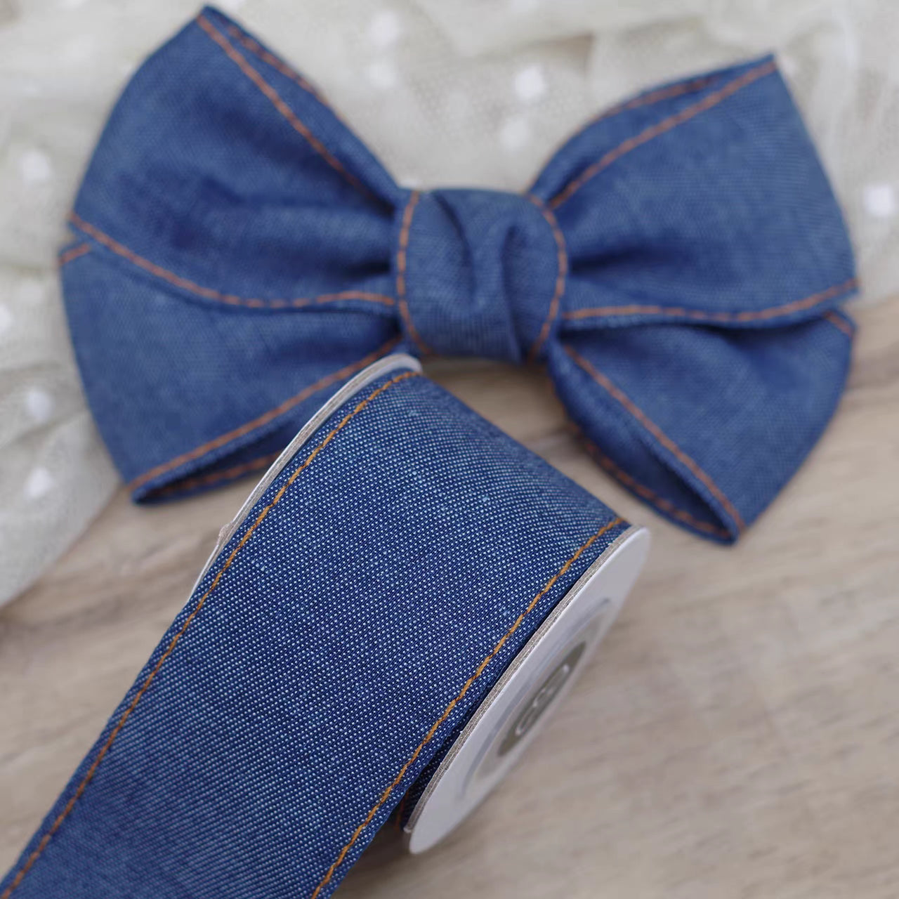 Stitched Blue Denim Ribbon – Multiple Widths