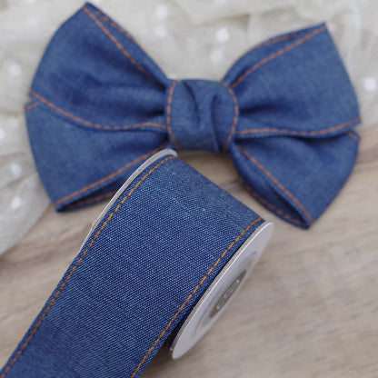 Stitched Blue Denim Ribbon – Multiple Widths